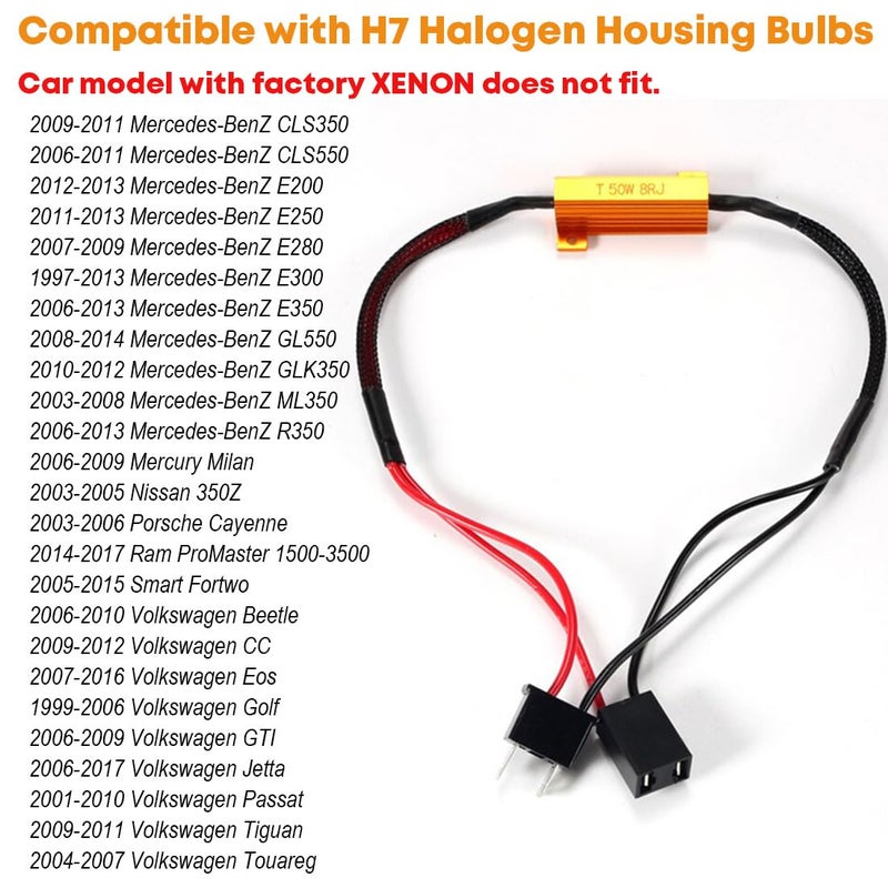 Onex O-NEX H7 LED Load Resistor Kit 50W 8ohm Headlight Bulb Relay Harness Adapter Anti Flicker Error Decoder Warning Canceller - Image 5